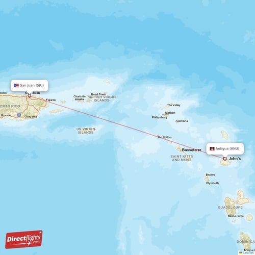 Antigua - San Juan direct flight map