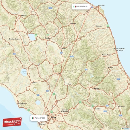 Ancona - Rome direct flight map