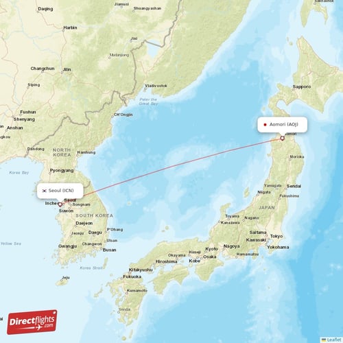 Aomori - Seoul direct flight map