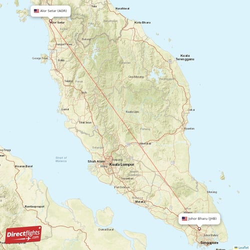Alor Setar - Johor Bharu direct flight map