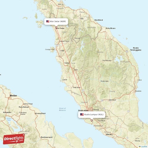 Alor Setar - Kuala Lumpur direct flight map