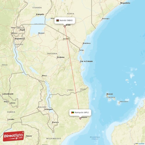 Nampula - Nairobi direct flight map