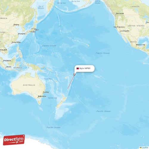 Apia - Auckland direct flight map