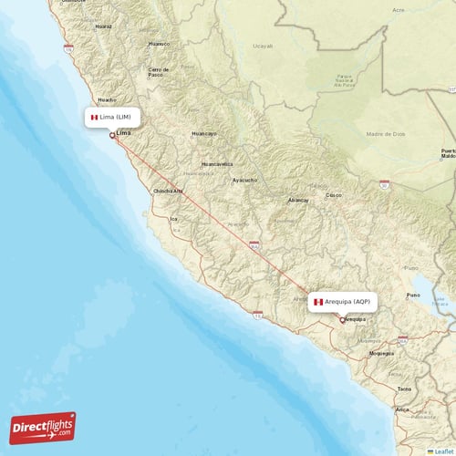 Arequipa - Lima direct flight map