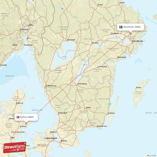 Stockholm - Aarhus direct flight map