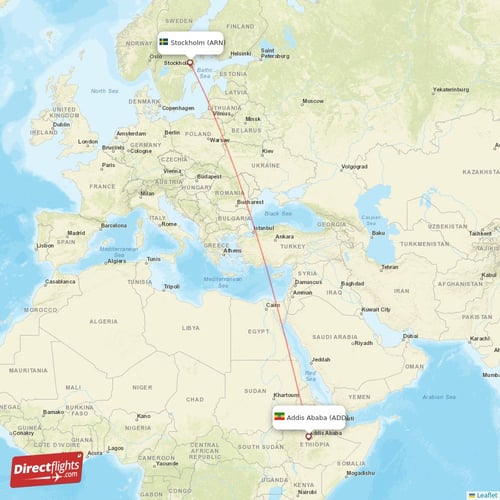 Stockholm - Addis Ababa direct flight map