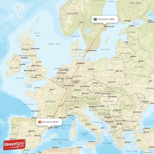 Stockholm - Barcelona direct flight map