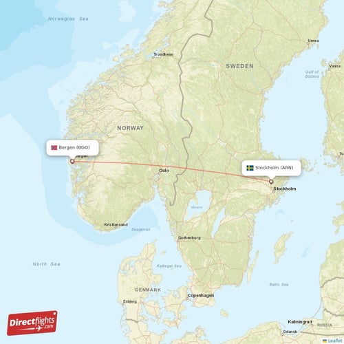 Stockholm - Bergen direct flight map