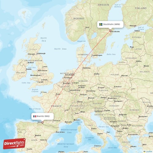 Stockholm - Biarritz direct flight map