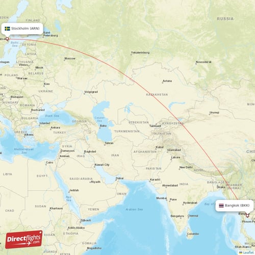 Stockholm - Bangkok direct flight map