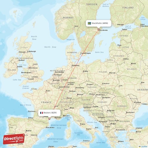 Stockholm - Beziers direct flight map