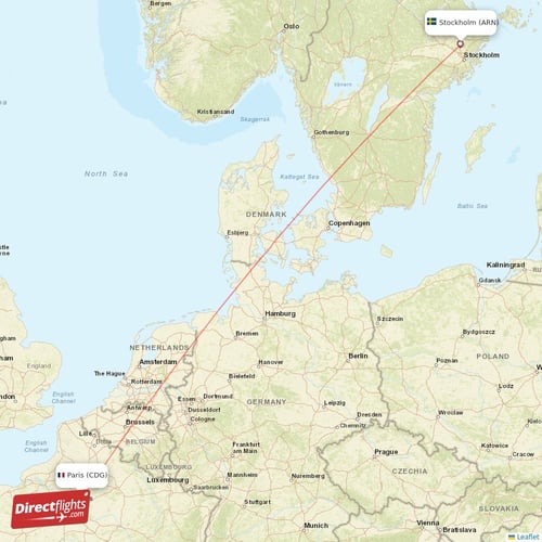 Stockholm - Paris direct flight map