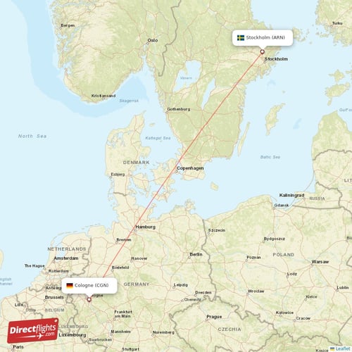 Stockholm - Cologne direct flight map