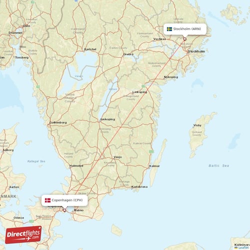 Stockholm - Copenhagen direct flight map