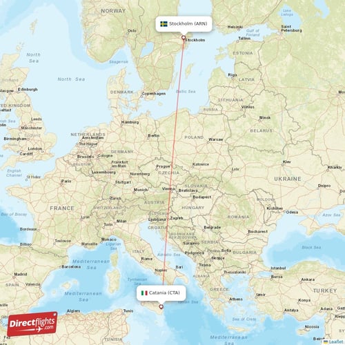 Stockholm - Catania direct flight map