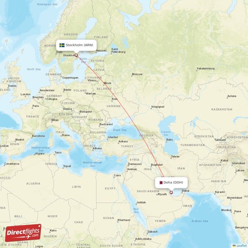 Stockholm - Doha direct flight map