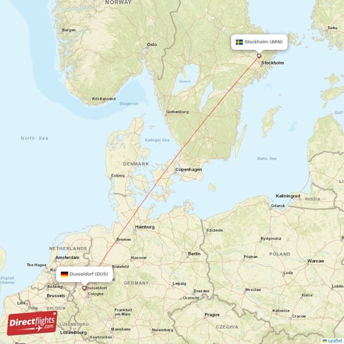 Stockholm - Dusseldorf direct flight map