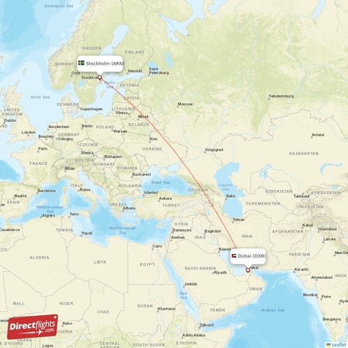 Stockholm - Dubai direct flight map
