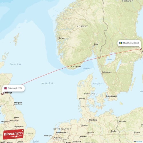 Stockholm - Edinburgh direct flight map