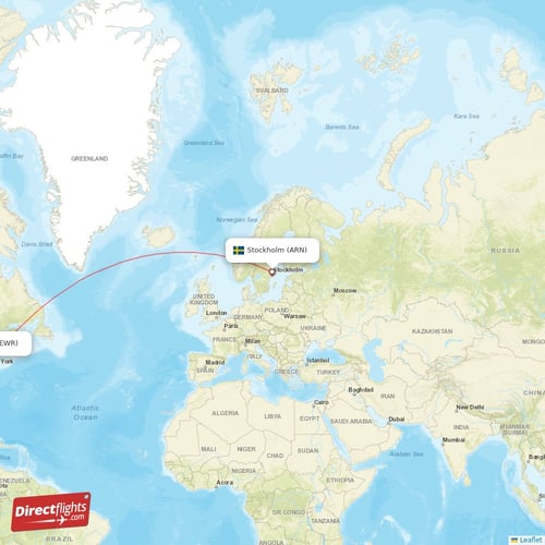 Stockholm - New York direct flight map