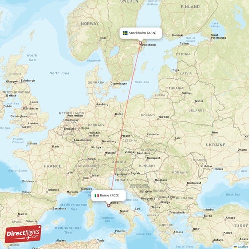 Stockholm - Rome direct flight map
