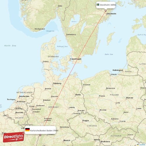 Stockholm - Karlsruhe/Baden-Baden direct flight map