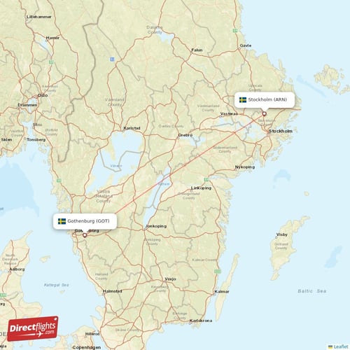 Stockholm - Gothenburg direct flight map