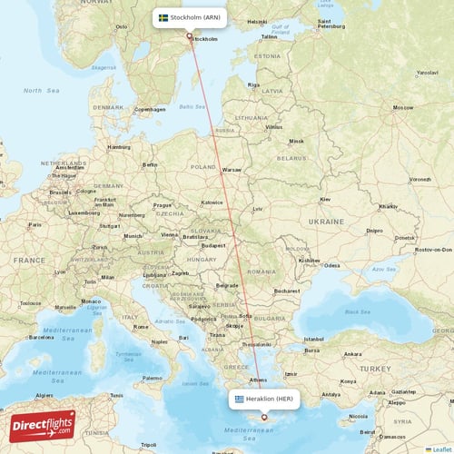 Stockholm - Heraklion direct flight map