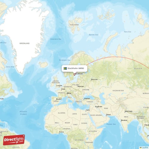 Stockholm - Tokyo direct flight map