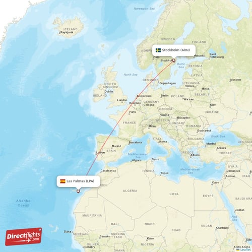 Stockholm - Las Palmas direct flight map