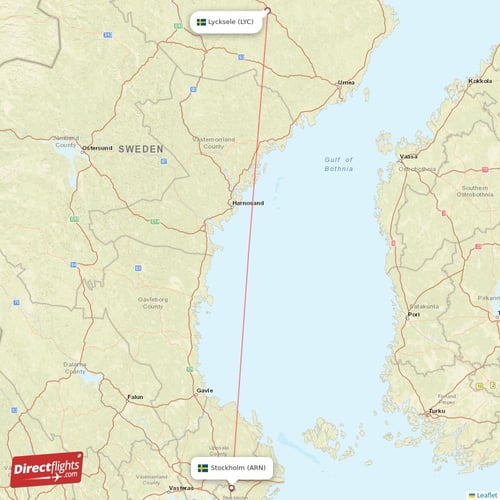 Stockholm - Lycksele direct flight map