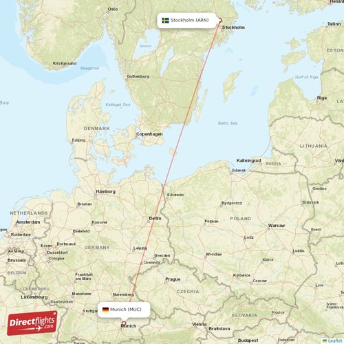 Stockholm - Munich direct flight map