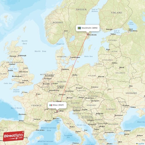 Stockholm - Milan direct flight map