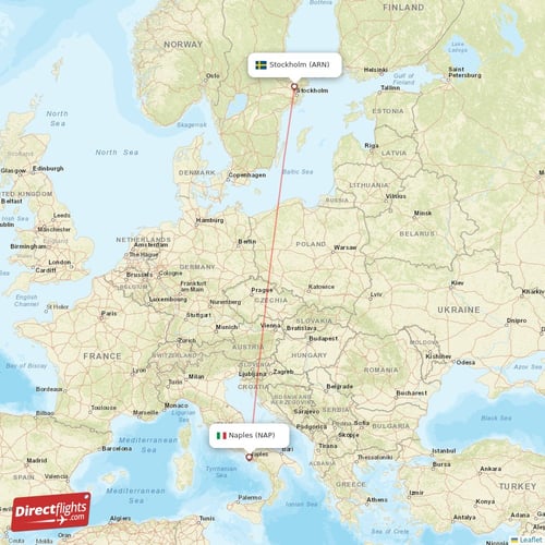 Stockholm - Naples direct flight map
