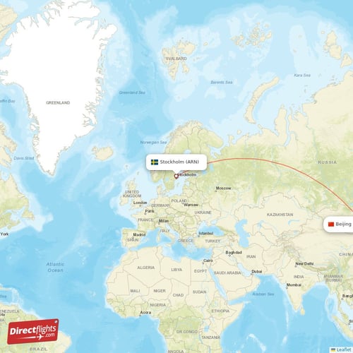 Stockholm - Beijing direct flight map