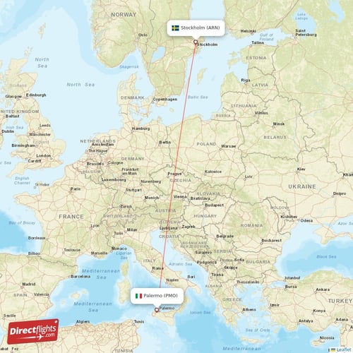 Stockholm - Palermo direct flight map