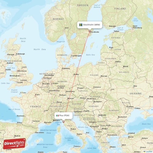 Stockholm - Pisa direct flight map