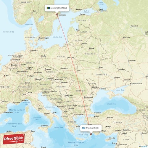 Stockholm - Rhodes direct flight map