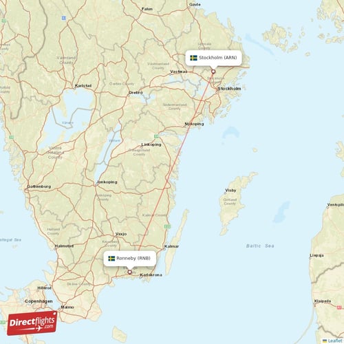 Stockholm - Ronneby direct flight map