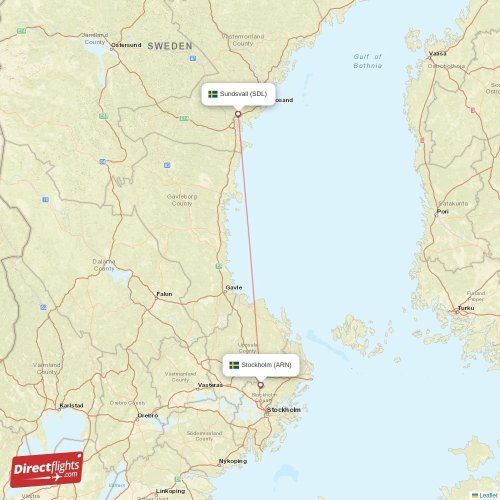 Stockholm - Sundsvall direct flight map