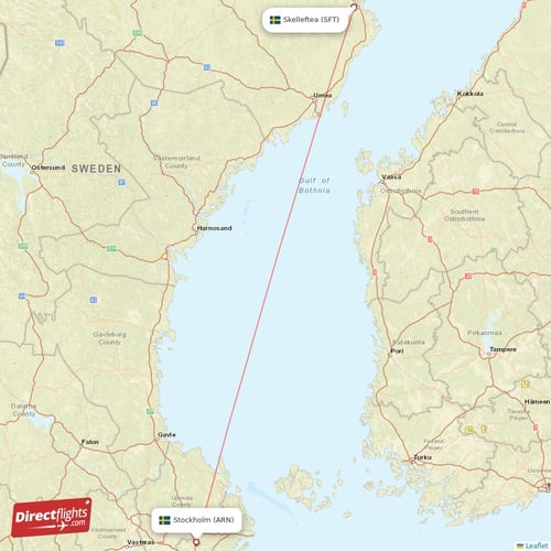 Stockholm - Skelleftea direct flight map