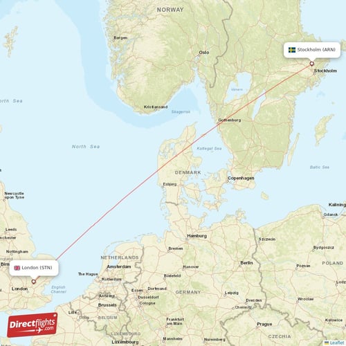 Stockholm - London direct flight map