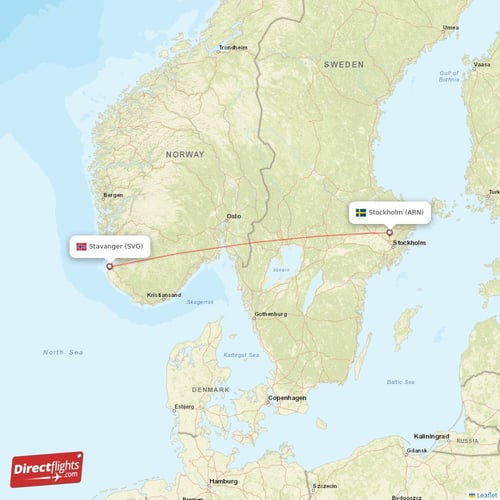 Stockholm - Stavanger direct flight map