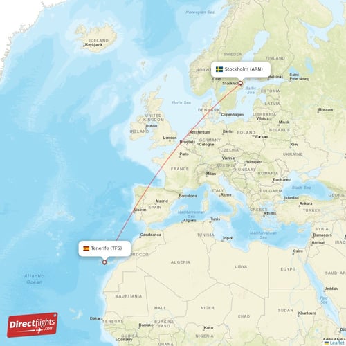 Stockholm - Tenerife direct flight map