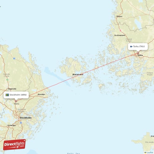 Stockholm - Turku direct flight map