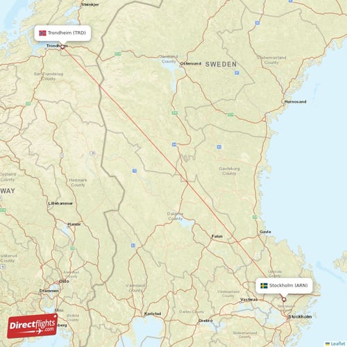 Stockholm - Trondheim direct flight map