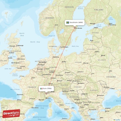 Stockholm - Turin direct flight map
