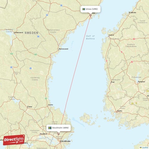 Stockholm - Umea direct flight map