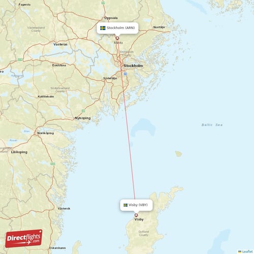 Stockholm - Visby direct flight map