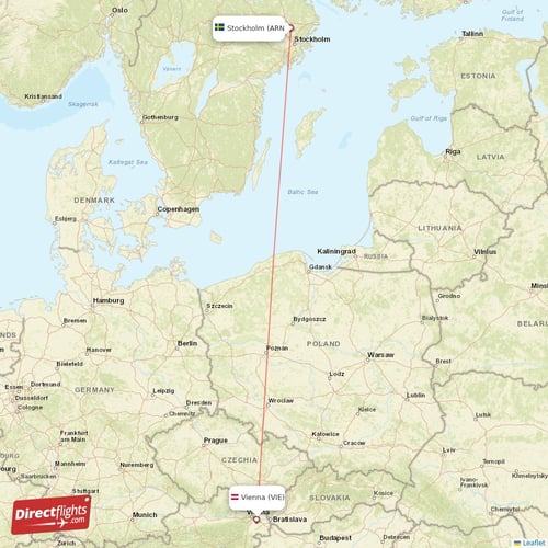 Stockholm - Vienna direct flight map